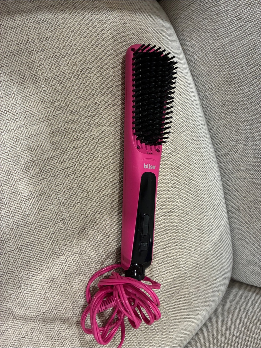 Bliss Pink Electric Hair Straightening Brush with Black Bristles